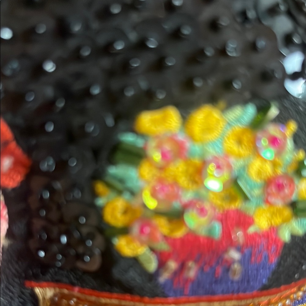 Black Sequin Embroidered Cap - image 8